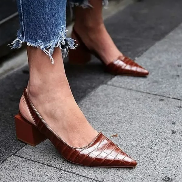 Women's Pointed Toes Pumps Mid Chunky Heels Slingback Sandals Shoes Summer New Vintage Woman Lady Female Sandals Slippers Shoes - Image 2
