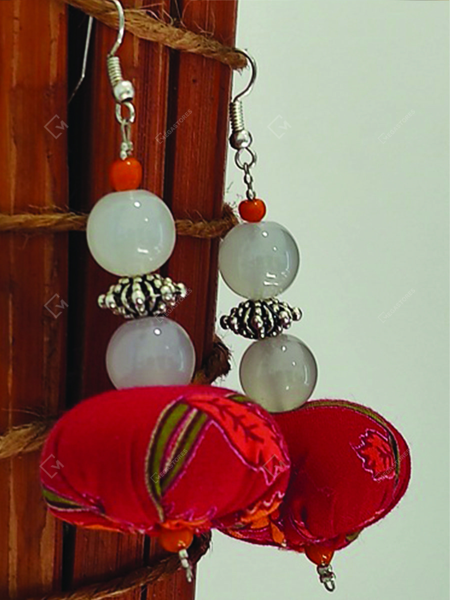 Megastores Red Potli Glass bead Fabric Earrings by Sui Dora
