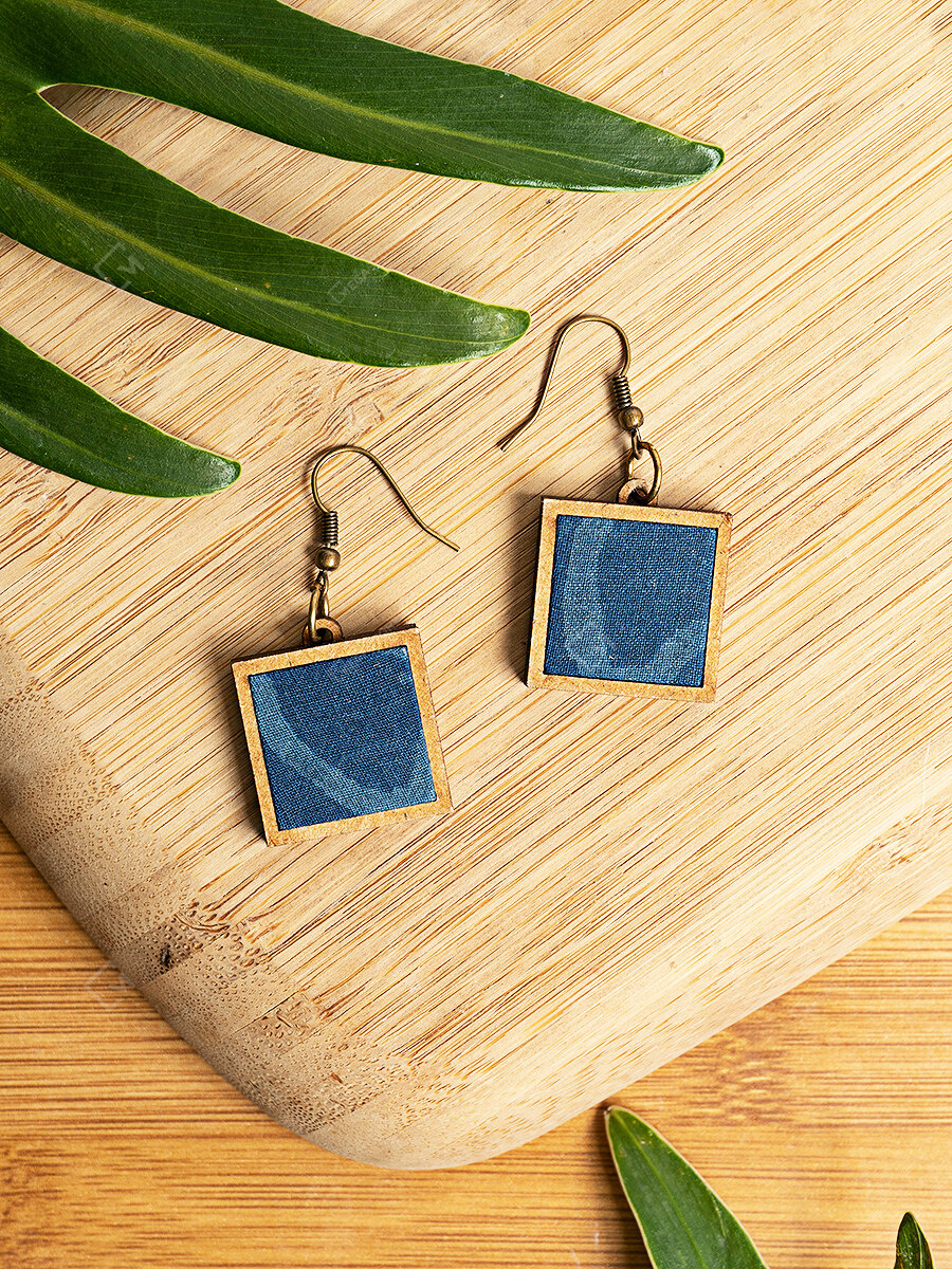 Megastores Indigo Upcycled Square Earrings by Whe