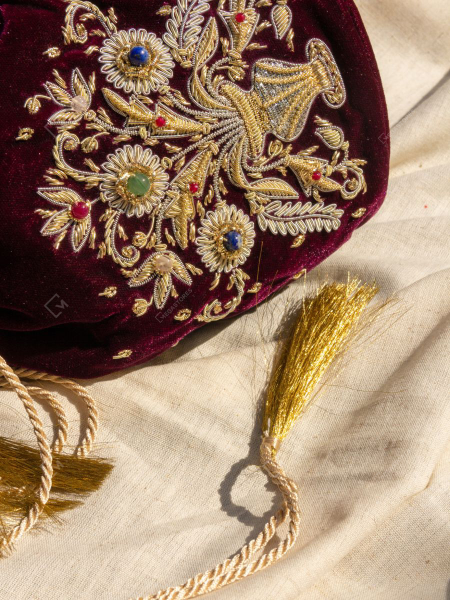 Megastores Hand embroidered zardozi Both Side Potli Purse by The