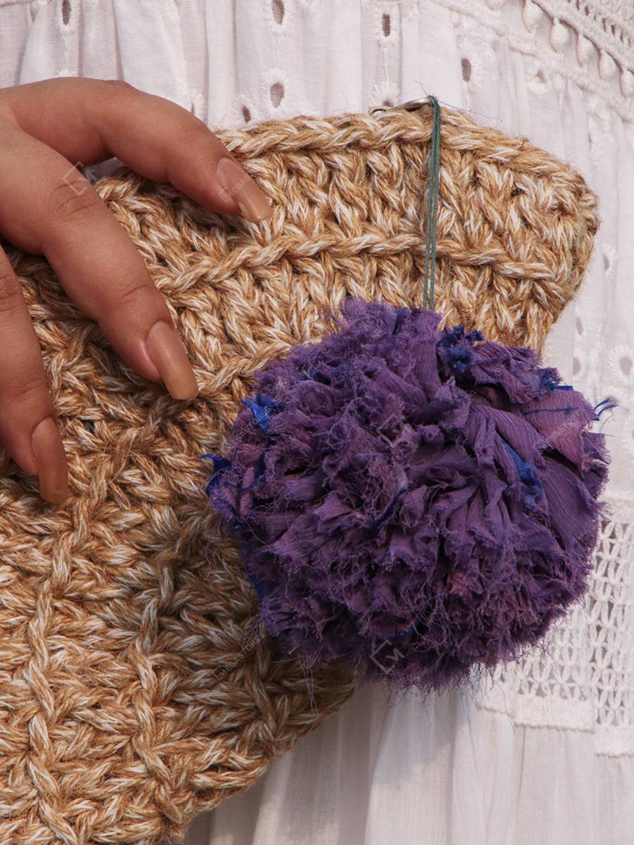 Megastores Natural Half Circle Hand Crochet Jute Pouch by