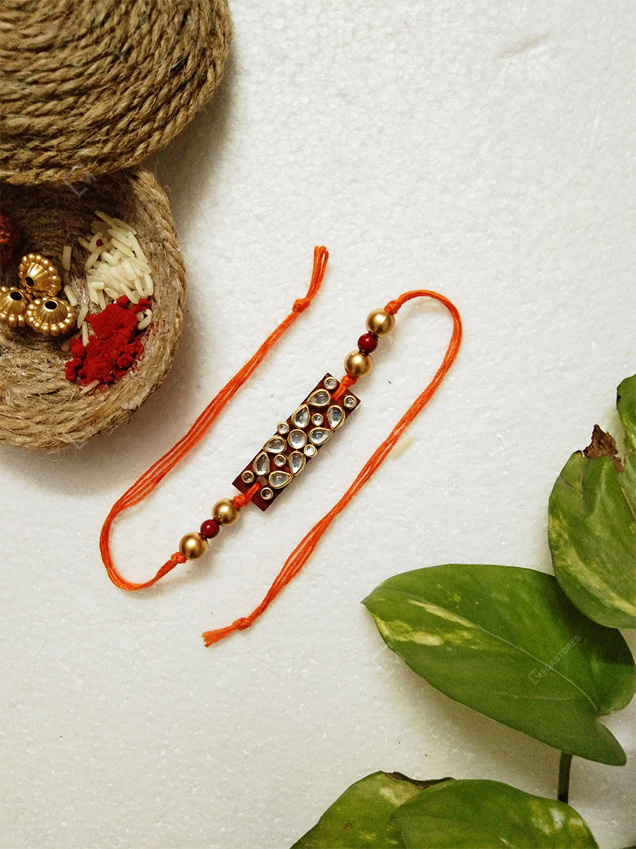 Handmade Beads Thread Orange Maroon Rectangular