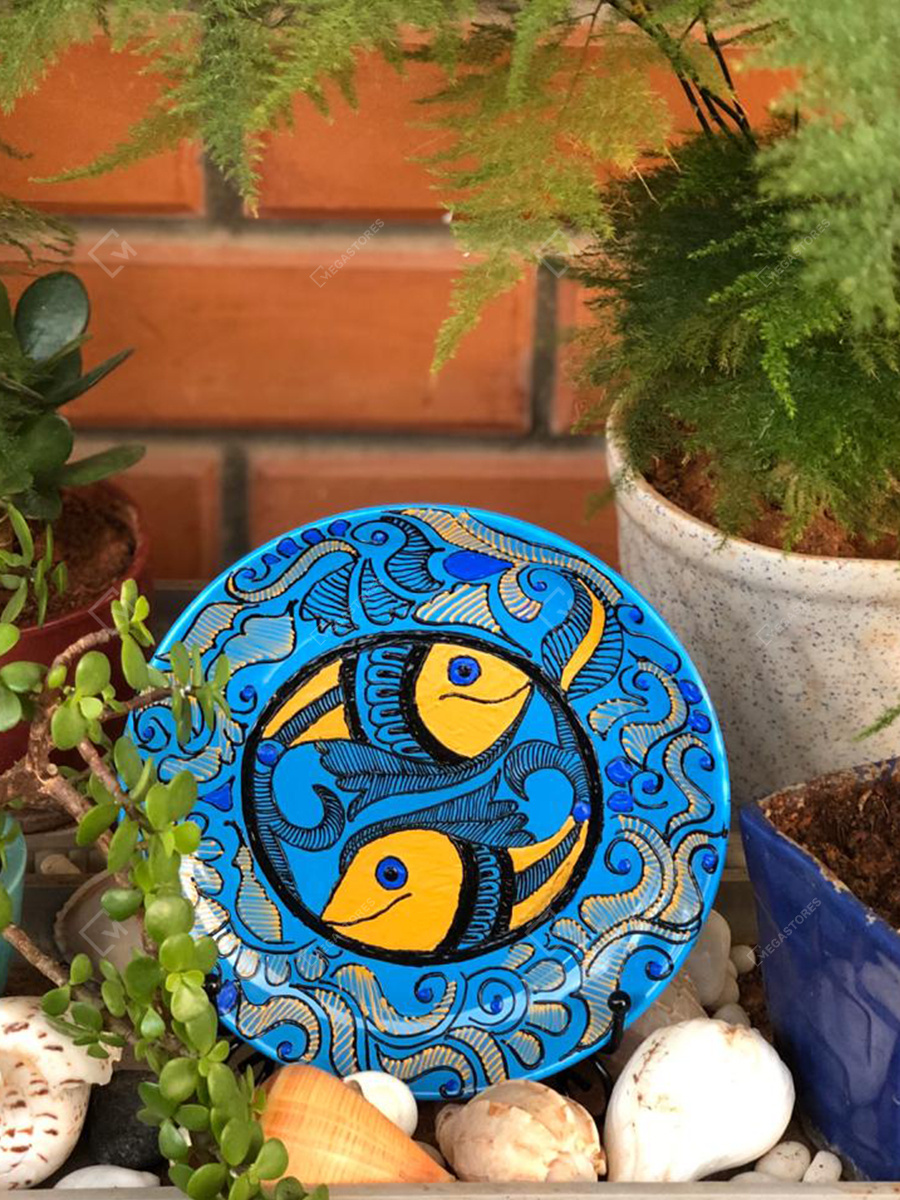 Megastores Hand Painted Madhubani Wall Hanging plate by EitherOrr