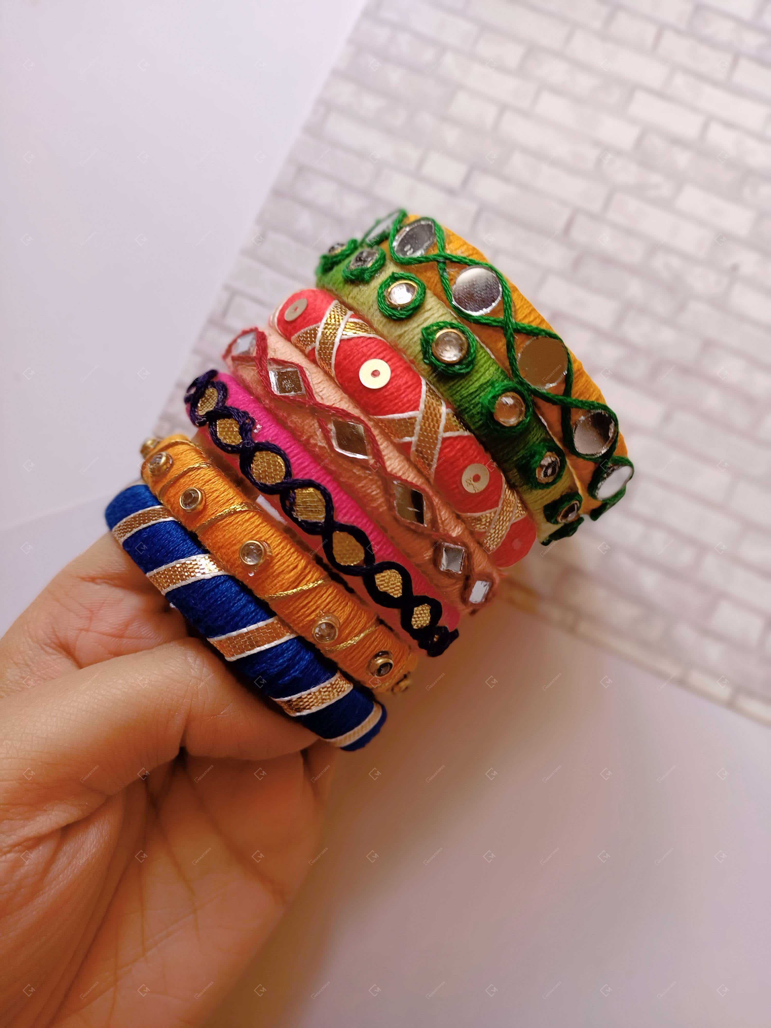 Megastores Rainvas Multicolor fabric bangles set of 12 by Rainvas