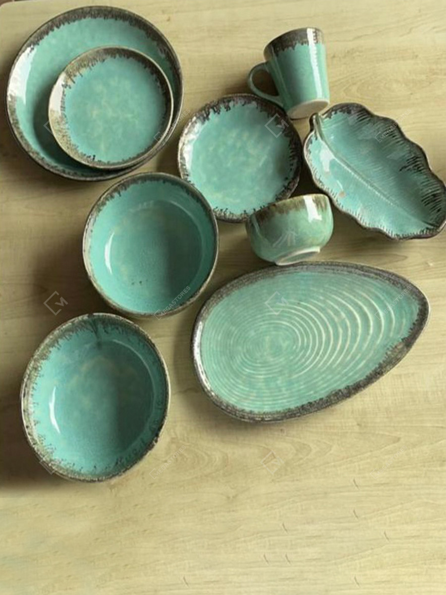 Megastores Handmade Ceramic Turquoise 18 pcs Dinner Set by