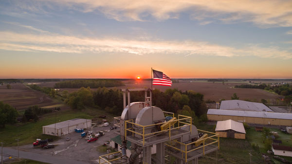 Flag proudly displayed above Wharton Elevator
