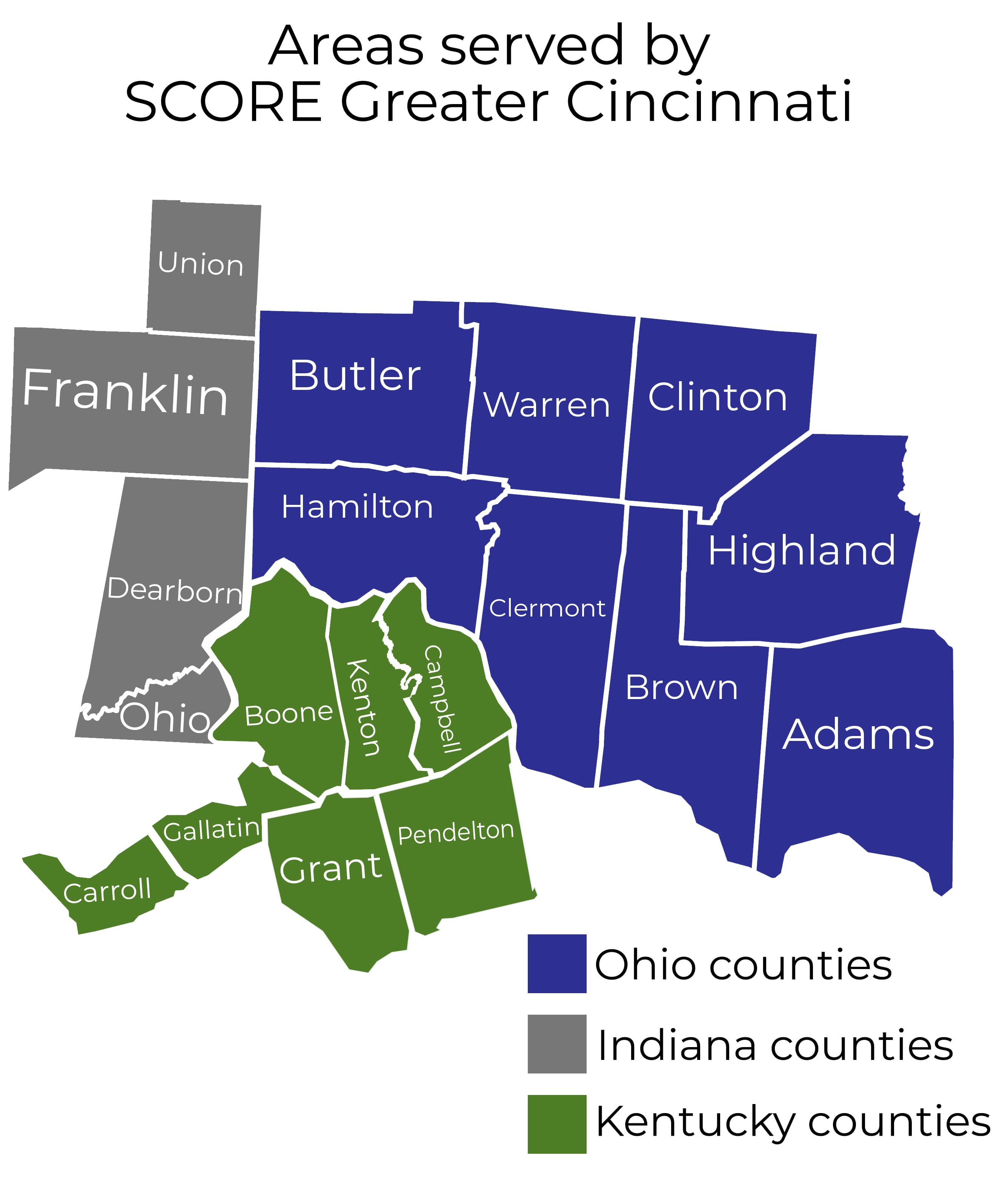 Map of areas served by SCORE Greater Cincinnati