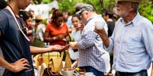 People at healthy local food festive