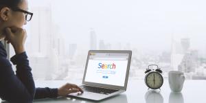 Woman searching on web search.