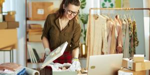 woman packaging an online order