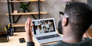 Managing a Remote Team: Tips Shared By Entrepreneurs Thriving During the Pandemic man-running-remote-team-zoom