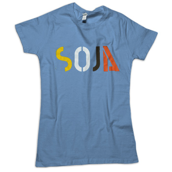 SOJA - 4 Color Logo on Heather Lake Blue American Apparel 50/50 Slim Fit T-Shirt - Women's