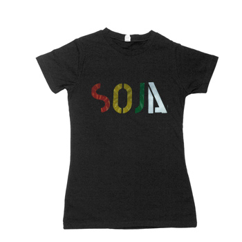 SOJA - 4 Color Logo on Black American Apparel 50/50 Slim Fit T-Shirt - Women's