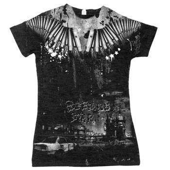 Bleeding Star Clothing Co. - Greed on Black Acid Wash Fine Jersey Slim Fit T-Shirt - Women's