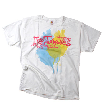 Two Tongues - Logo on White Blue and Yellow - T-shirts