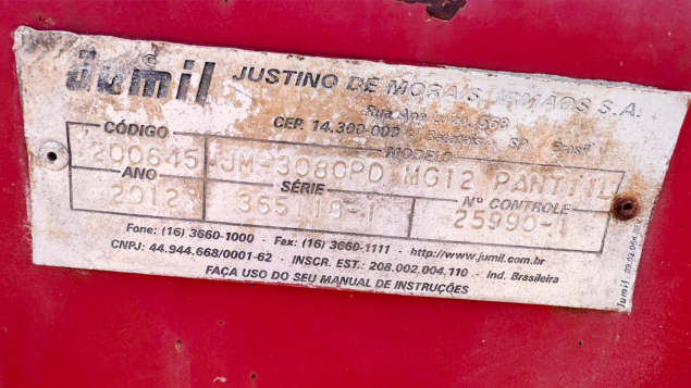 LOTE 035 - PLANTADORA JM3080PD MG12  PANT 11L ANO 2012