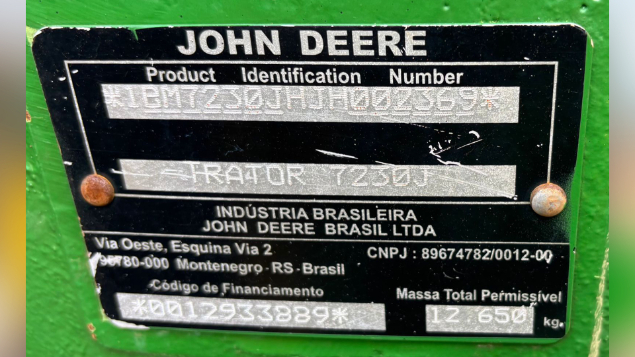 LOTE 31 - TRATOR 7230J JOHN DEERE ANO 2018