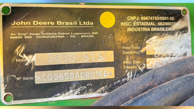 LOTE 21 - COLHEITADEIRA 9650 E PLATAFORMA 630 JOHN DEERE ANO 2008