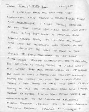 Letter from Gordon Matta-Clark to Florent Bex, 25.7.77