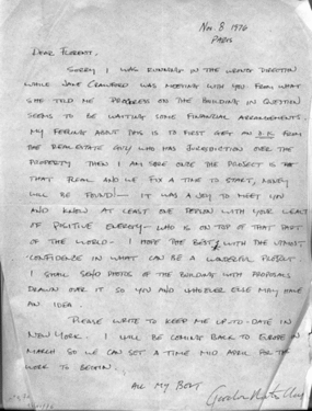 Letter from Gordon Matta-Clark to Florent Bex, 8.11.76