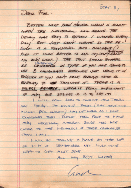 Letter from Gordon Matta-Clark to Florent Bex, 11.9.77