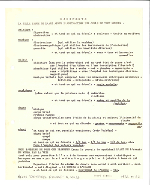 Manifeste - La seule issue de l'art après l'abstraction est celle de tout reunir