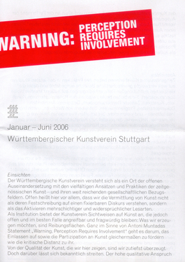 Image of the brochure. Published in Wurttembergischer Kunstverein Stuttgard, Germany, 2006.&#169; image: M HKA