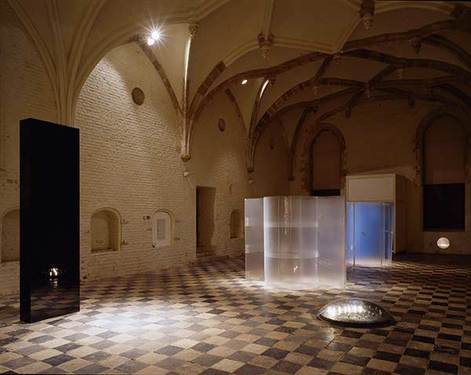 views of "Futureways: The Middelburg Triennale 2304". Group exhibition at Vleeshal, Middelburg, 2004. Curated by Rita McBride, Glen Rubsamen and Rutger Wolfson.