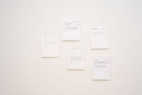 'Sexy Librarian, rejection letters', Letterhead, mylar, 2007

Courtesy of (clockwise): Moonlit Romance and Moonlit Madness, Tor Books, Avon Romance, Dorchester Publishing, Harlequin NEXT
