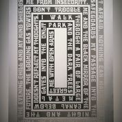 Screen-print, incorporating the last paragraph of the novel 'Stunning Lofts'. Solo show, Store, London, October 2004