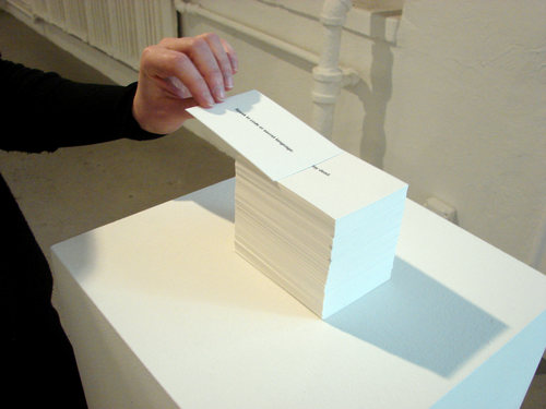 Medium: 500 printed cards, 74 x 105 mm each. 
Date: 2011-2013