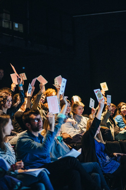 <p>Performance based on the reading of The Wheel of Fortune and its collective playing by the audience. 12 December 2014, Cricoteka, Krakow.</p>&#169;&#169;Fotostudio FILMLOVE