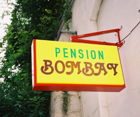 <p>hotel sign</p><p>PENSION BOMBAY: 42 x 80 x 12 cm&nbsp;</p>