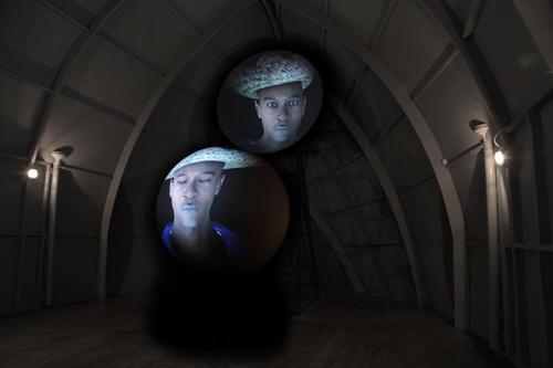 <p>Lindsay Seers. Nowhere Less Now | An Artangel Project | 8 September - 21 October 2012. Installation view: projection visible inside &#39;tin tabernacle&#39;. Materials: Wood, cardboard, scaffolding poles, polystyrene, dexion, HD video projection, headphones.</p>