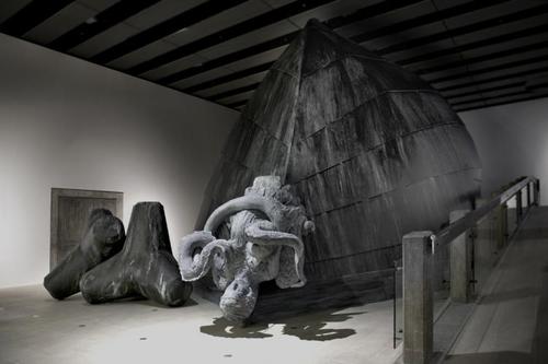 <p>Nowhere Less Now⁴ |Hayward Gallery | 14th October - 4th January 2014 2014. Exterior view installation. Materials: cardboard and wood ship; figurehead (mixed material); tetrapods (mixed materails); hemisperical and spherical screens on metal structure; folded paper; HD projections x 2, wired headphones.</p>