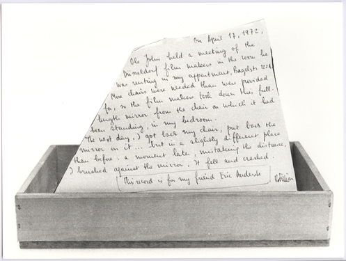 <p>Robert Filliou,&nbsp;<i>Homage to the D&uuml;sseldorf Film Group&nbsp;</i>(back), 1972</p>
&#169;image: M HKA, courtesy Collection Andersch, Neuss.