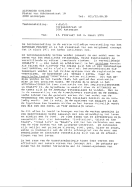 <p>Presse release of the AUTOGRAM PROJECT in&nbsp;V.E.C.U., Antwerp, 13.02.-4.03.1976</p>
&#169; ICC Archive, scan: M HKA, 2018