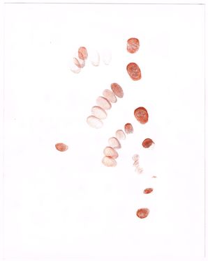 <p><em>Digitalsuite (for one finger &amp; six characters)</em>. Paint on paper, 1972</p>
&#169;scan:Simon Delobel, Hugo Voeten Art Center, 2018