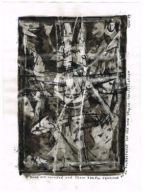 <p>The Bedwin Flux. Dices are rounded and their heads squared as an enchantment for the new Utopia-constellation. 1989</p>
©scan: Wilfried Wynants