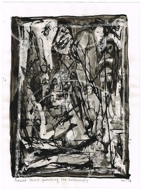 <p>The Bedwin Flux. Peewee thirst-quenching the Goldrainfly. 1989</p>
©scan: Wilfried Wynants