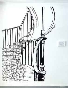 <p>Series of wall paintings, 220x150 cm each, approx. <a href="https://biennalewarszawa.pl/en/wystawa-artystow-zagranicznych-mieszkajacych-w-polsce/" target="_blank">Biennale Warszawa</a>, 2019.<br />
This group of images is a site-specific project for Biennale Warszawa. They have been extracted from the illustrations that David Maroto made for his research novel <i><a href="https://www.davidmaroto.info/The-Fantasy-of-the-Novel" target="_blank">The Fantasy of the Novel</a></i>. Each of them is accompanied by a framed excerpt from the novel, which contextualises the images in the common narrative they belong to. Spiralling movements, dance, and twisted banisters are the visual and narrative motifs that connect the three paintings.</p>
