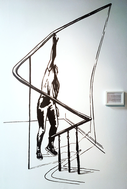 <p>Series of wall paintings, 220x150 cm each, approx. <a href="https://biennalewarszawa.pl/en/wystawa-artystow-zagranicznych-mieszkajacych-w-polsce/" target="_blank">Biennale Warszawa</a>, 2019.<br />
This group of images is a site-specific project for Biennale Warszawa. They have been extracted from the illustrations that David Maroto made for his research novel <i><a href="https://www.davidmaroto.info/The-Fantasy-of-the-Novel" target="_blank">The Fantasy of the Novel</a></i>. Each of them is accompanied by a framed excerpt from the novel, which contextualises the images in the common narrative they belong to. Spiralling movements, dance, and twisted banisters are the visual and narrative motifs that connect the three paintings.</p>
