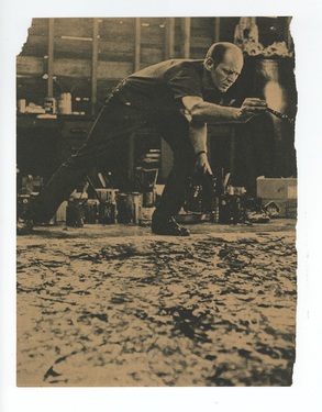 Clipping from the artist’s studio, illustrating Jackson Pollock paint dripping on the floor
