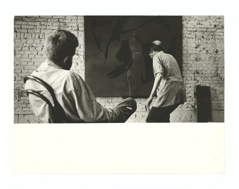 Jef Verheyen and Englebert Van Anderlecht (right) working together on their joint series of paintings 'The One and the Other – Neither One Nor the Other'