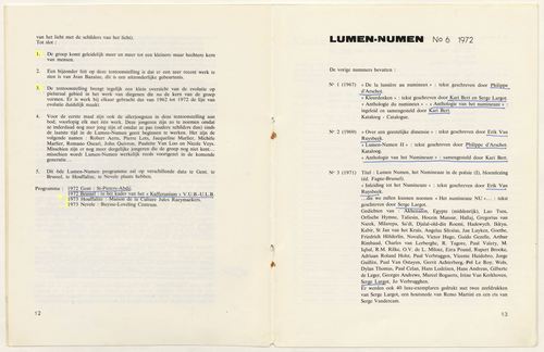 <p>Pagina 12-13:&nbsp;Inleidende tekst (Nederlandstalig, 4/4) en overzicht vorige Lumen Numen-nummers (Nederlandstalig, 1/2)</p>
