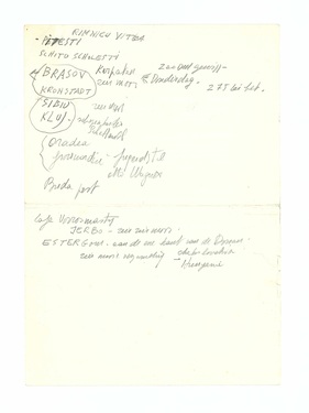 Travel schedule (Romania, visiting Brancusi's birth house with Günther Uecker and Gerhard & Anna Lenz)