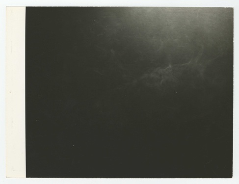 Recording of candle smoke in front of a painting, inscribed: DE AARDE NU WAS WOEST EN LEDIG, EN DUISTERNIS WAS OP DEN AFGROND