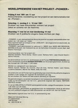 <p>Pioneer, ICC Antwerpen 8 mei 1981 (aankondiging)</p>

