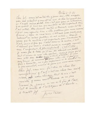 Letter from Lucio Fontana to Jef Verheyen about friendship and artisthood (4 July 1961)