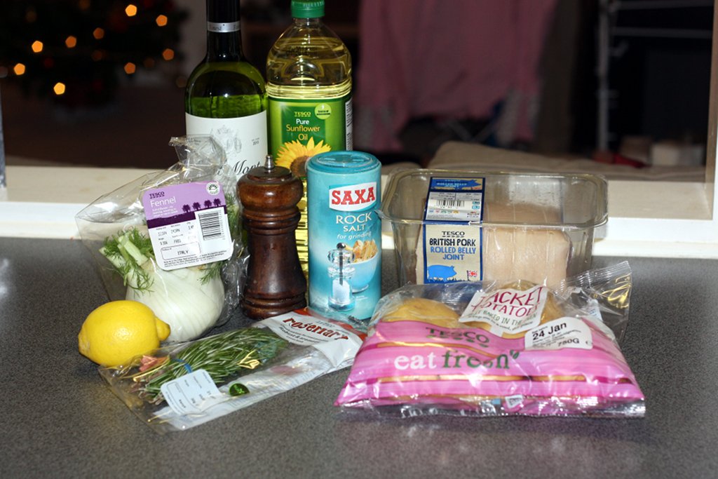 Pork belly assembled ingredients minus the garlic
